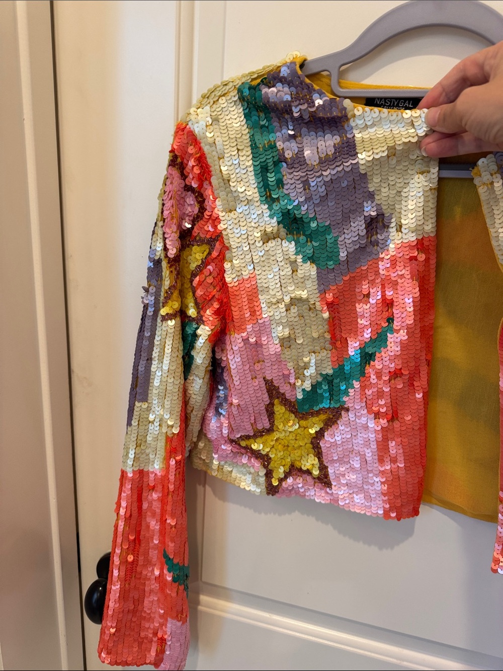 Nasty Gal Multicolor Sequin Star Cropped Blazer colorful Nashville festival - Picture 8 of 14